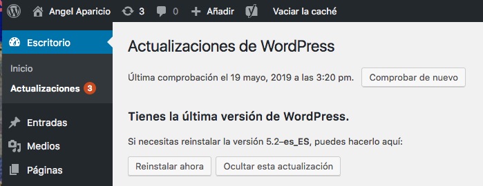 Wordpress aviso actualizaciones