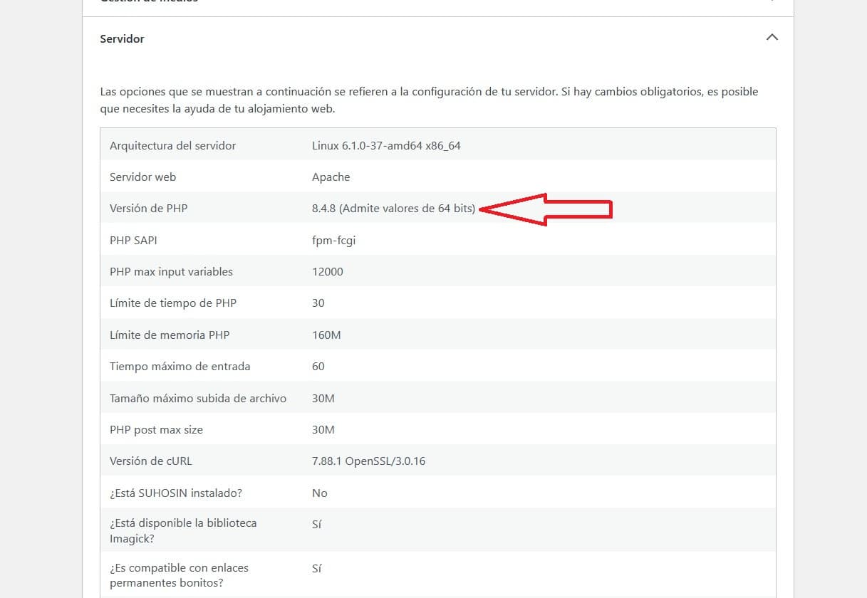 Versión de PHP