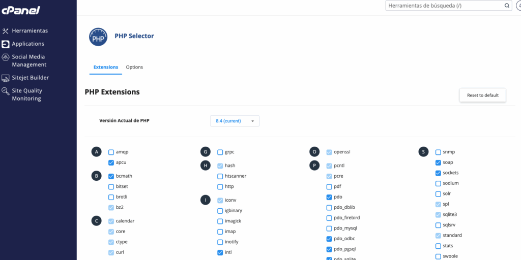 Selector de versión de PHP