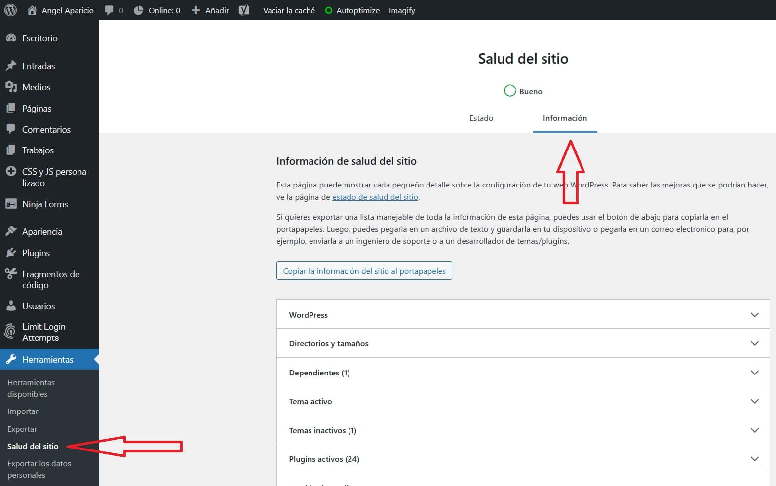 Información de salud del sitio